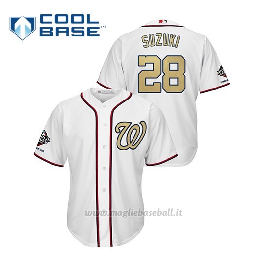 Maglia Baseball Uomo Washington Nationals 28 Kurt Suzuki 2019 Gold Program Cool Base Bianco